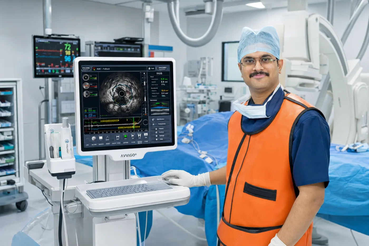 Dr. Ashwin Kumar Panda with IVUS AVVIGO+ system in cath lab